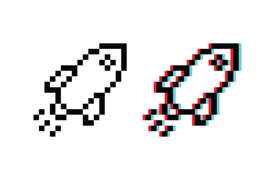 Rocket launch startup 8 bit vector icon for computer game, logo