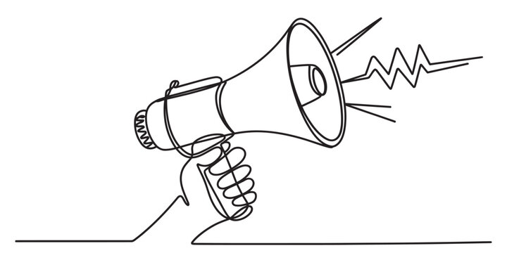 Continuous line drawing of a megaphone making noise