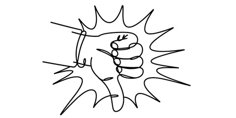 Continuous line drawing of a hand showing thumbs down sign © Nikhil Ray