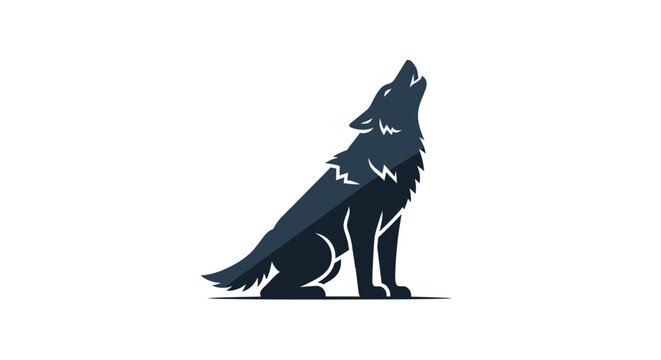Minimalist silhouette of a howling wolf sitting on a plain background.