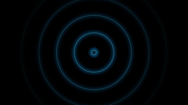 Neon Blue Circular Pulse Motion Graphic with Concentric Signal Waves and Dark Background