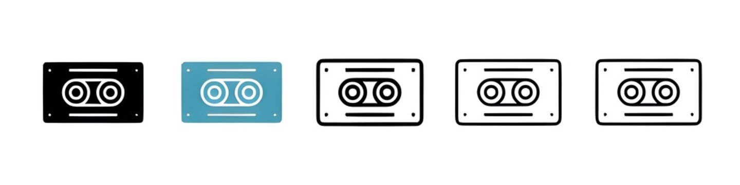 Cassette tape icon set. vintage 80s music audio player cassette vector icon. old stereo mixtape symbol for UI designs. Thin line customizable illustration. Contour symbol. Vector. Editable stroke