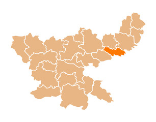 Fototapeta premium Jamtara district highlighted in orange on Jharkhand map