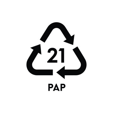 Recycling symbol with number twenty one and pap label black silhouette