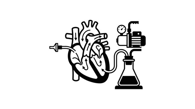 Medical Heart Pump Icon with Flack and Gauge, Scientific Research