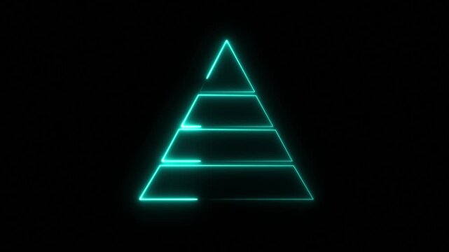 Glowing Neon Pyramid Icon, Symbol of Hierarchy and Structured Data, HD Video Motion Graphic Animation on Black Background