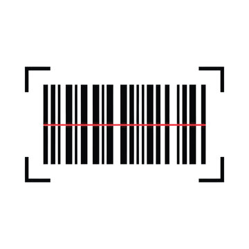 Barcode With Red Scan Line And Rectangular Frame On White Background