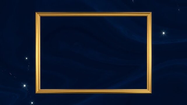 Elegant gold picture frame on a dark blue background