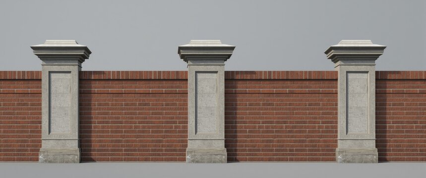 Brick wall with decorative stone pillars on each end
