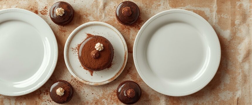 Chocolate mousse cakes on a decorative table setting