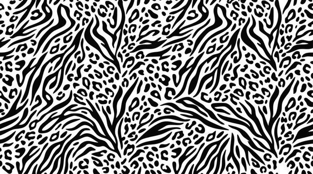 Leopard and zebra stripe pattern, black and white vector illustration