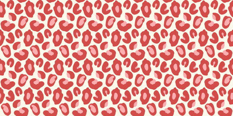 Panther seamless pattern in pink and red for girly monochrome print. Feminine leopard in seamless panther vector with coquette aesthetic. Organic rosette animal motif with ditsy spot in y2k fashion © Syuzann q