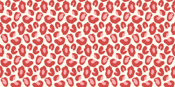 Panther seamless pattern in pink and red for girly monochrome print. Feminine leopard in seamless panther vector with coquette aesthetic. Organic rosette animal motif with ditsy spot in y2k fashion