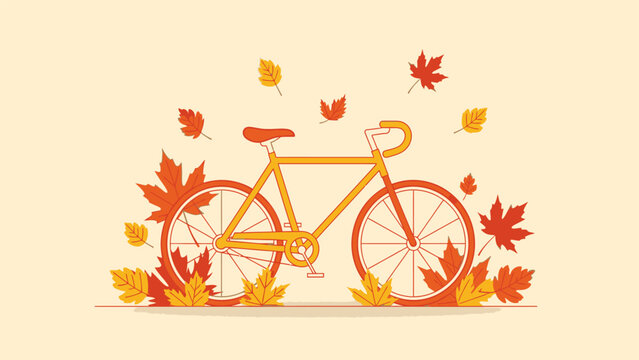 A bicycle is wonderfully framed by a rich array of golden and crimson autumn leaves perfectly capturing the inviting beauty of the vibrant fall season and inspiring peaceful outdoor journeys