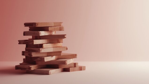 Visual representation of negative self talk using wooden blocks and gentle pink backdrop with copy space