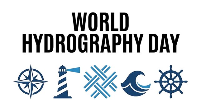 World Hydrography Day, nautical icons, blue graphics, oceanography symbols, navigation signs