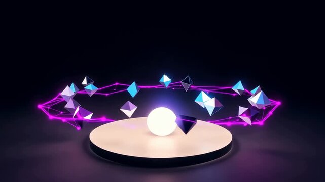 Abstract 3D animated geometric shapes dancing in a bowl