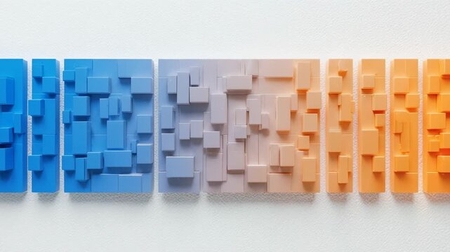 Abstract 3D rendered cubes floating in blue liquid motion blur