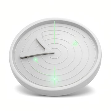 Modern minimalist radar device with green indicators in a sleek circular design, perfect for technology and innovation themes