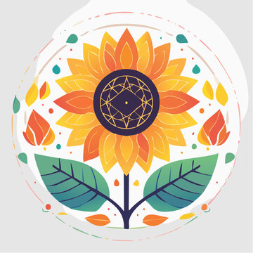 Stylized Sunflower Illustration with Geometric Center