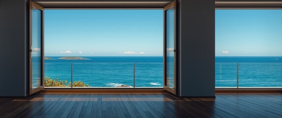 Fototapeta premium Ocean view from a modern interior with large windows