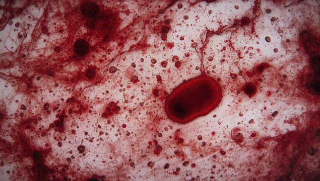 Red blood cells and plasma on a microscopic slide