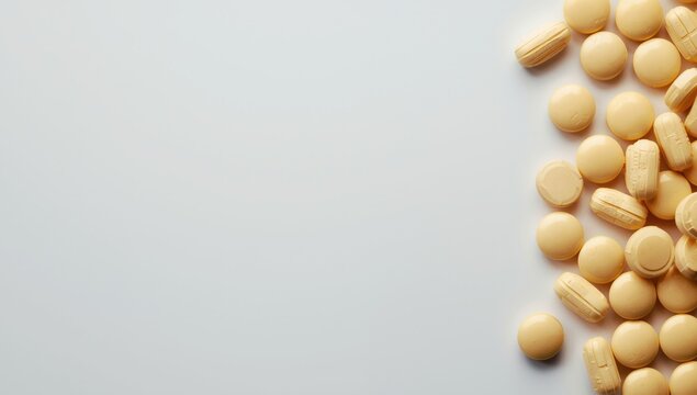 Macro overhead perspective of methotrexate tablets spilled with space for text