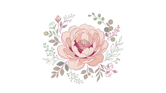 A beautiful blush pink blossom with tender green foliage creates a charming decorative botanical composition perfect for springtime celebrations and romantic greetings This exquisite floral