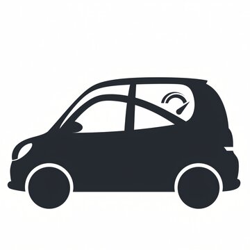 Minimalist vector illustration of a small car with stylish design and speedometer, perfect for automotive themes and transportation concepts