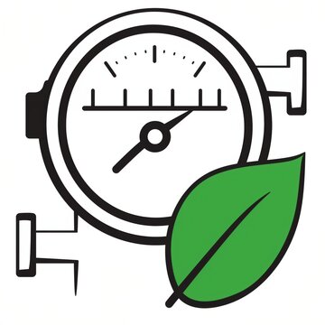Green Leaf Symbolizing Nature Combined with Pressure Gauge Icon for Eco-Friendly Energy and Sustainability Concepts in Modern Industry Practices