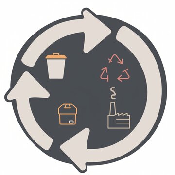 Circular Economy Concept with Icons Representing Waste Management, Recycling, and Sustainable Industries in a Creative Illustration