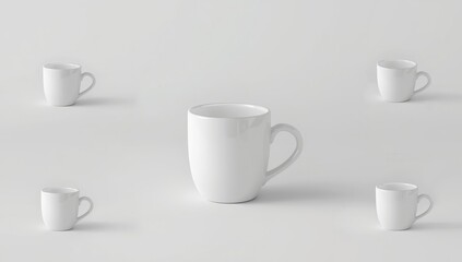 Fototapeta premium White cup mockup showcased from multiple viewpoints on a clear plain background