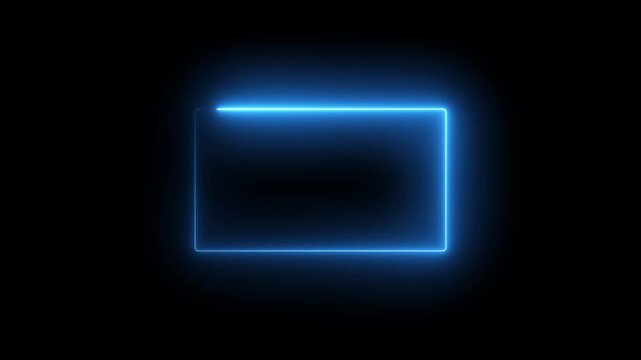 Glowing neon rectangle fire text frame with light animation. Rectangle line glowing rectangle border 4k video footage.