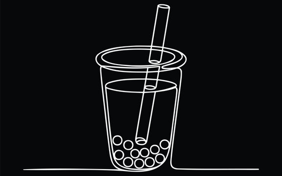 Continuous One Line Art Drawing of Bubble Tea Vector Illustration