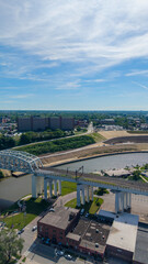 Fototapeta premium Aerial shot of office buildings, apartments and homes in downtown Cleveland Ohio USA