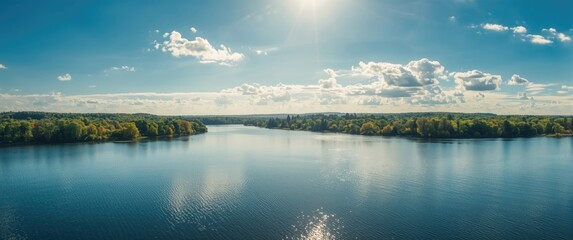 Overhead shot of a reflective lake landscape during bright summer weather © Cyber Shutter