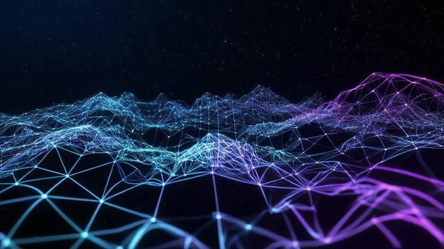 Abstract 3D wireframe animation with glowing geometric shapes