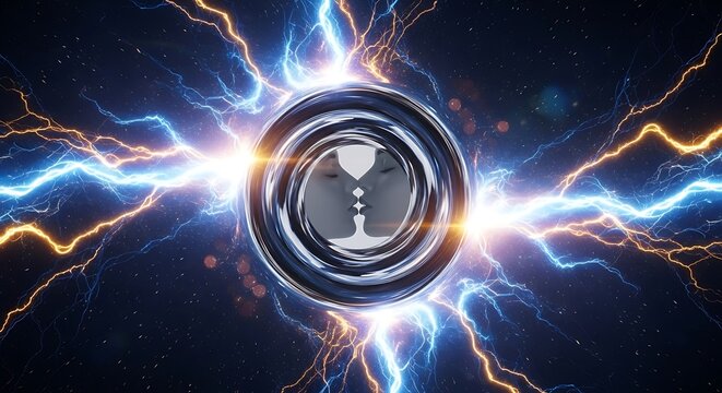 Futuristic Energy Portal With Electric Lightning Effects.