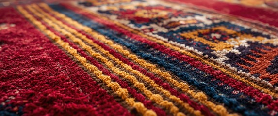 Obraz premium Close-up of a patterned rug with red and gold details
