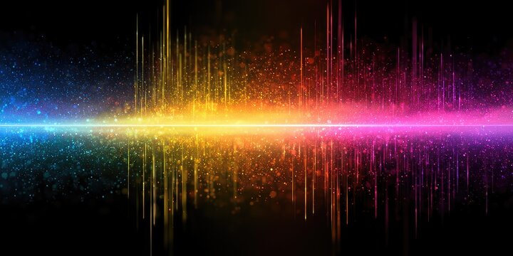 Vibrant equalizer display with shimmering particles and bright central line
