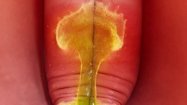 Close up view of a human tongue with yellow coating and inflammation.