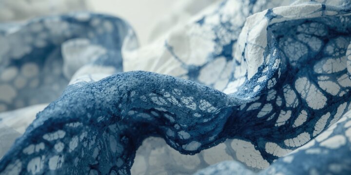 Shibori influenced textile artwork with dynamic abstract dye effects