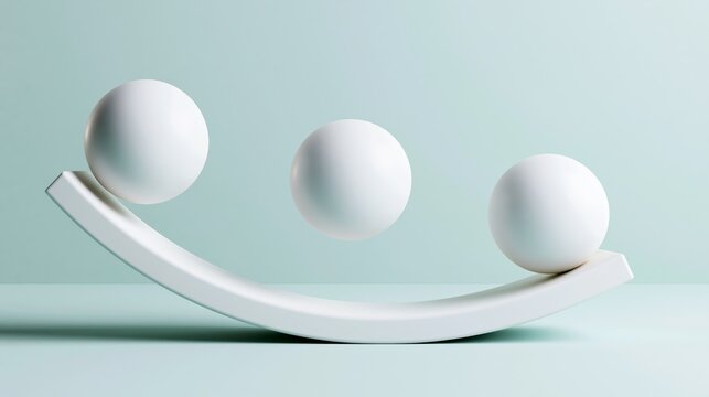 Minimal equilibrium concept showing white geometric figures on a soft pastel backdrop, creating a harmonious and airy scene