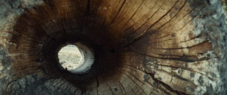 hollow trunk tree revealing growth rings inside the wood
