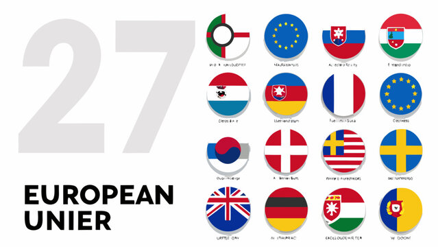 European Union Flags Collection Vector Illustration With National Symbols