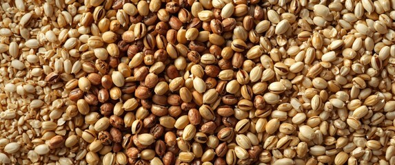 Fototapeta premium Various types of grains and seeds in close-up view