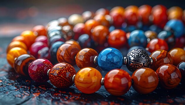 Vibrant mala prayer beads with diverse stones and silver accents, ideal for meditation and spiritual practices.