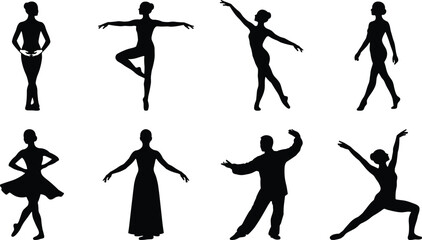 Ballet and Contemporary Dance Silhouette Collection with Elegant Performance Poses © MdHaberar