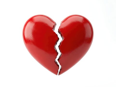 A vivid red heart broken in two pieces, symbolizing heartbreak and loss
