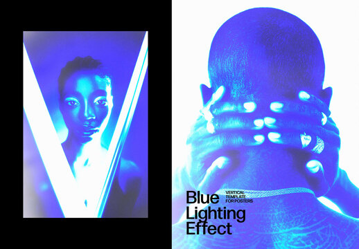 Vertical Blue Lighting Photo Effect For Poster And Social Media Design